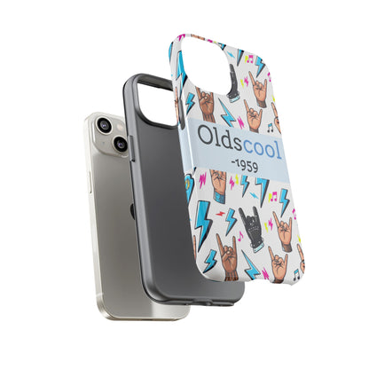 Retro Rock 'Oldscool 1959' Phone Case – Lightning & Rock Hand Pattern - Ramshackle Shack