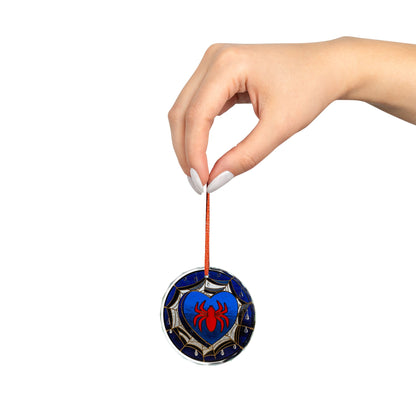 Spider Heart stained glass suncatcher ornament with web and heart design, ideal for home decor, inspired by Spiderman.