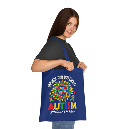 Autism Awareness Cotton Tote — "Embrace Our Difference" Puzzle Ribbon Design - Ramshackle Shack