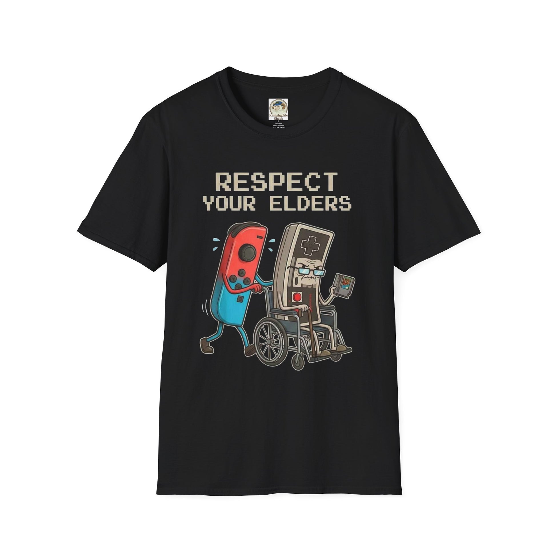Retro Game Controllers TShirt Respect Your Elders Vintage Console Graphic Tee - Ramshackle Shack