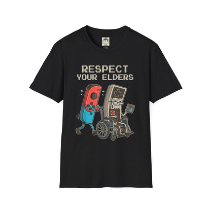 Retro Game Controllers TShirt Respect Your Elders Vintage Console Graphic Tee - Ramshackle Shack