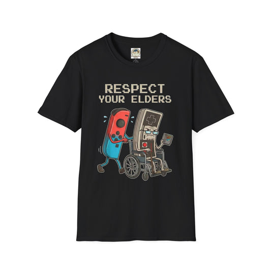 Retro Game Controllers TShirt Respect Your Elders Vintage Console Graphic Tee - Ramshackle Shack