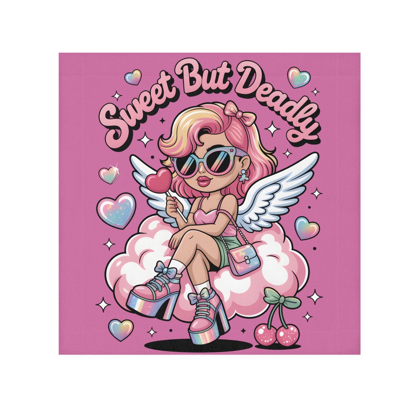 Sweet But Deadly Face Towel — Cute Pink Angel Girl Design - Ramshackle Shack