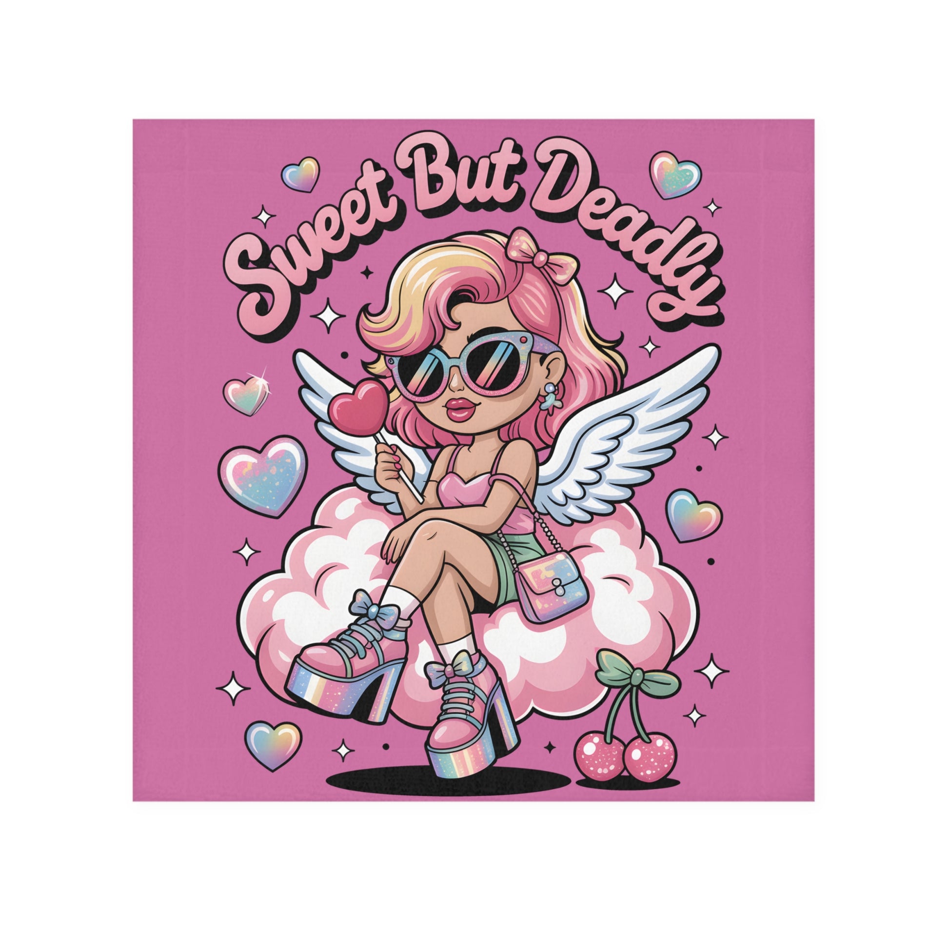 Sweet But Deadly Face Towel — Cute Pink Angel Girl Design - Ramshackle Shack