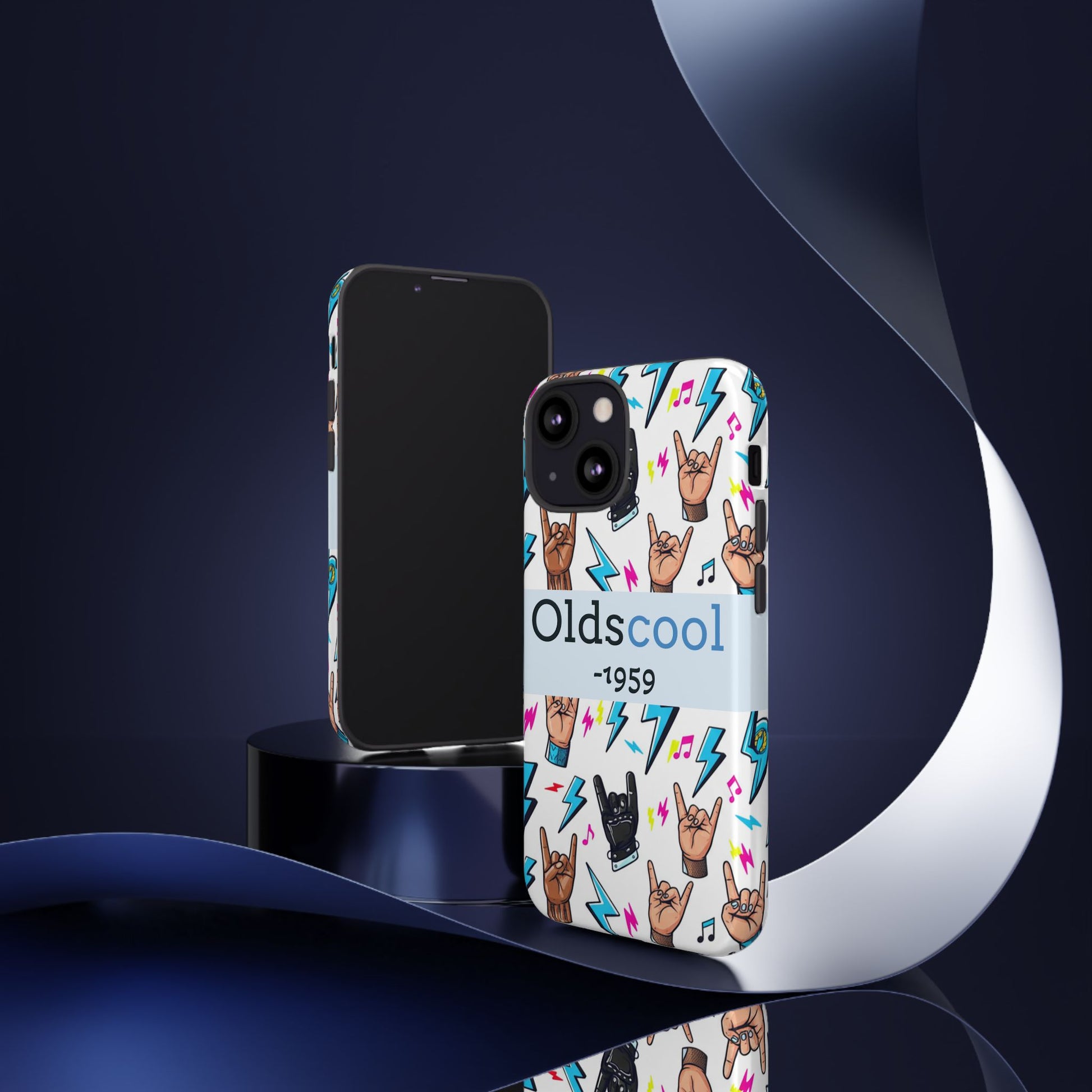 Retro Rock 'Oldscool 1959' Phone Case – Lightning & Rock Hand Pattern - Ramshackle Shack