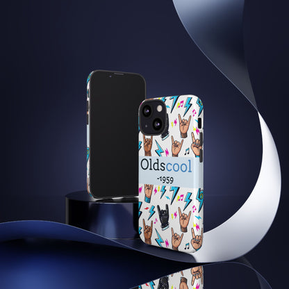 Retro Rock 'Oldscool 1959' Phone Case – Lightning & Rock Hand Pattern - Ramshackle Shack