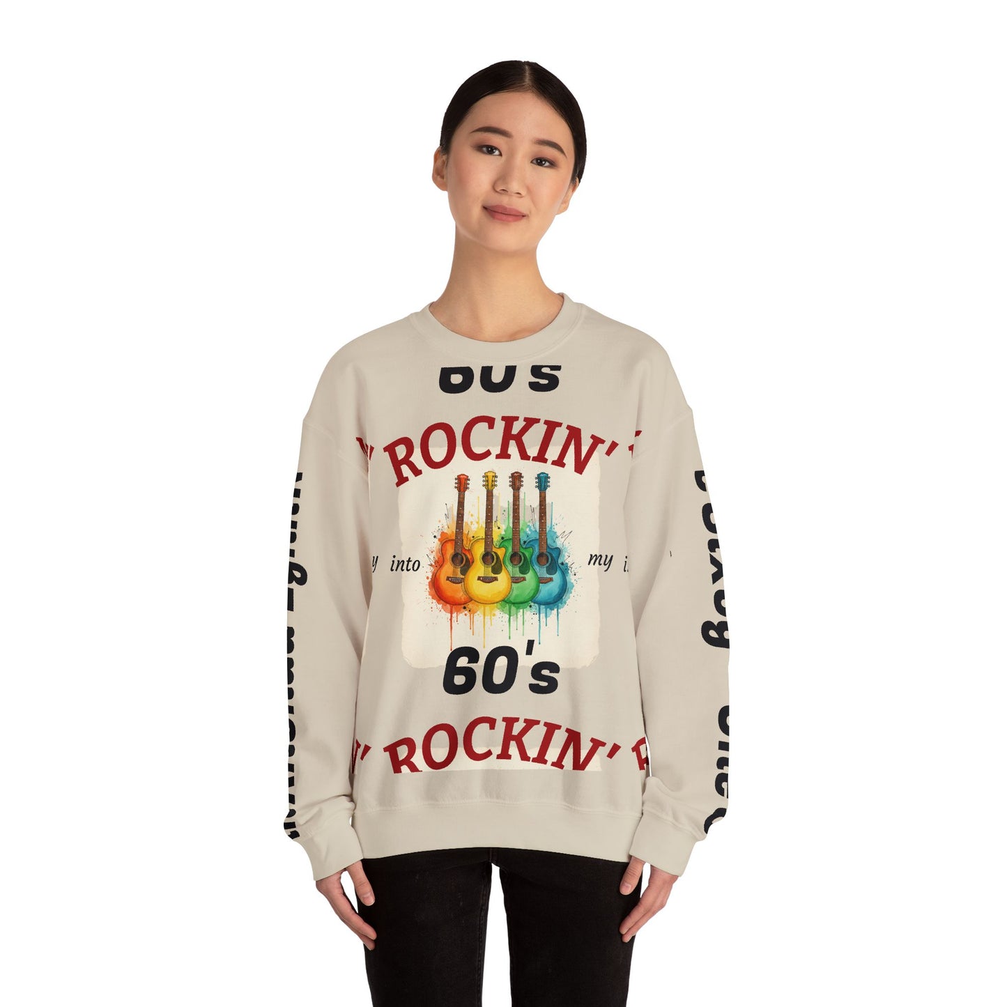 Rockin' Into My 60's Sweatshirt — Custom Age & Name Guitar Crewneck - Ramshackle Shack