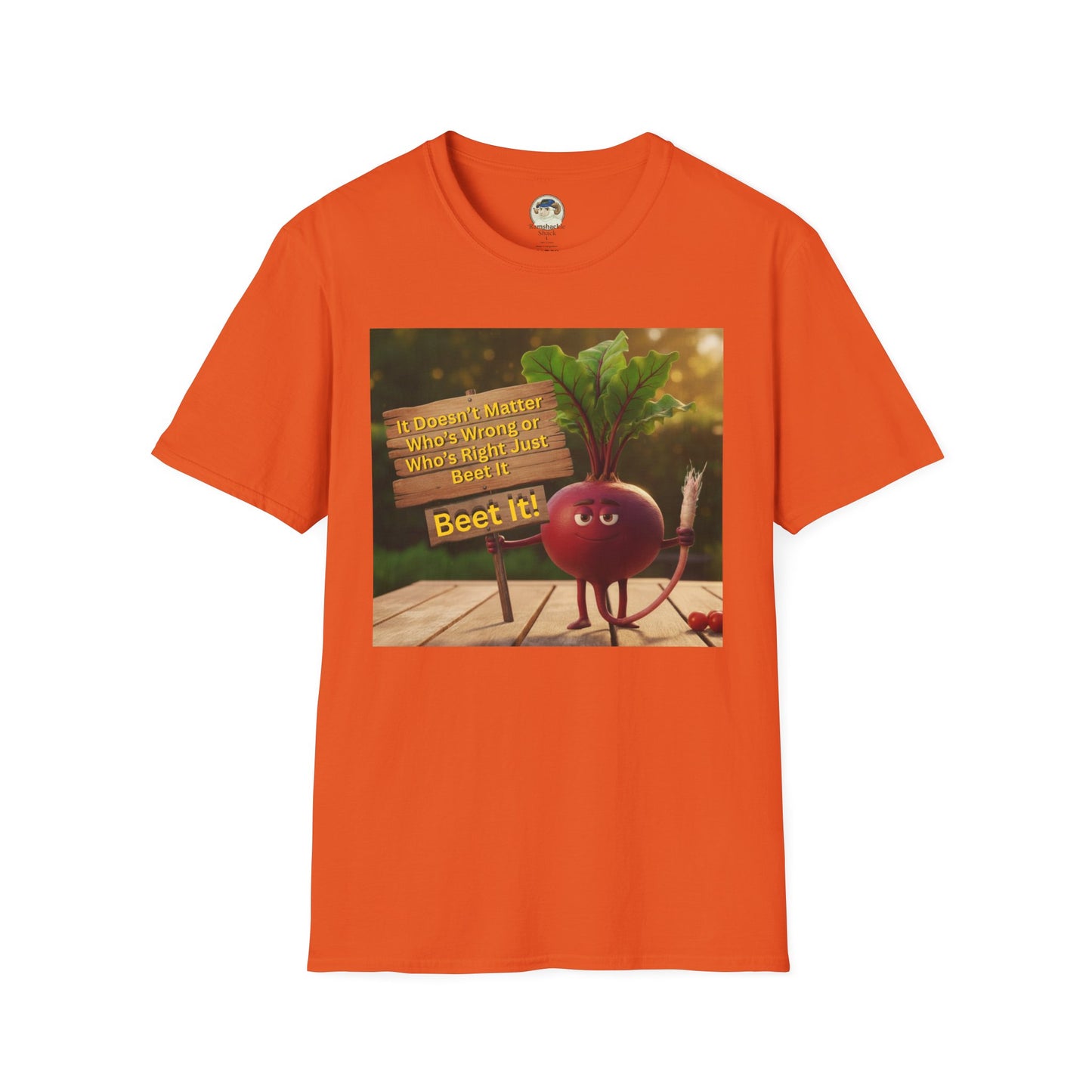 Unisex softstyle T-shirt featuring a humorous beetroot graphic design by Printify, casual and comfortable unisex apparel.