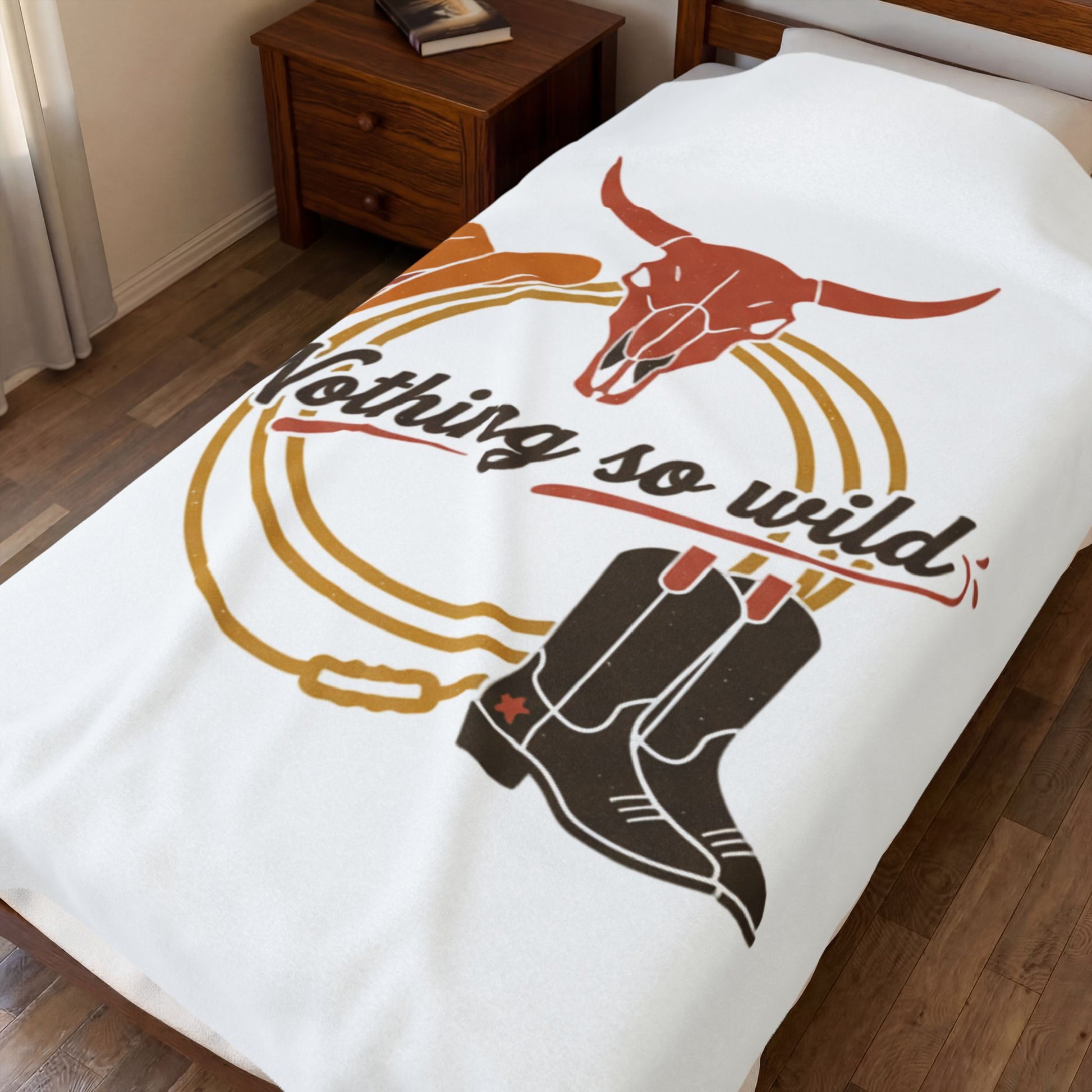 Velveteen plush blanket with cowboy chic desert print by Printify, featuring all-over western-inspired desert landscape design.