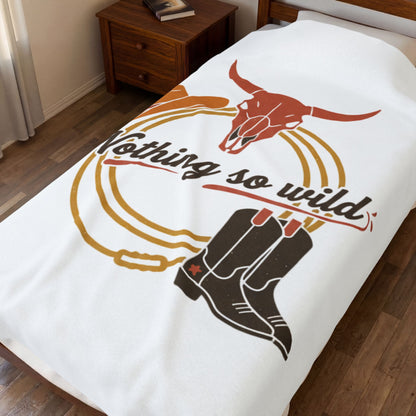 Velveteen plush blanket with cowboy chic desert print by Printify, featuring all-over western-inspired desert landscape design.
