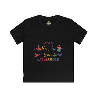 Kids Autism Awareness T-Shirt — Live Love Accept Rainbow Puzzle Ribbon - Ramshackle Shack