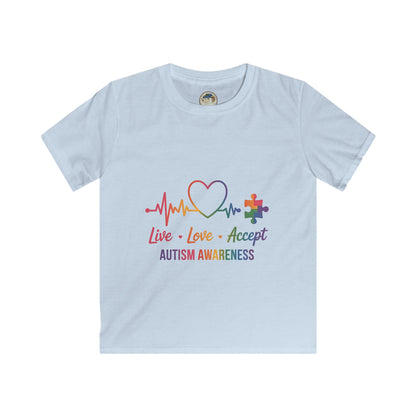 Kids Autism Awareness T-Shirt — Live Love Accept Rainbow Puzzle Ribbon - Ramshackle Shack