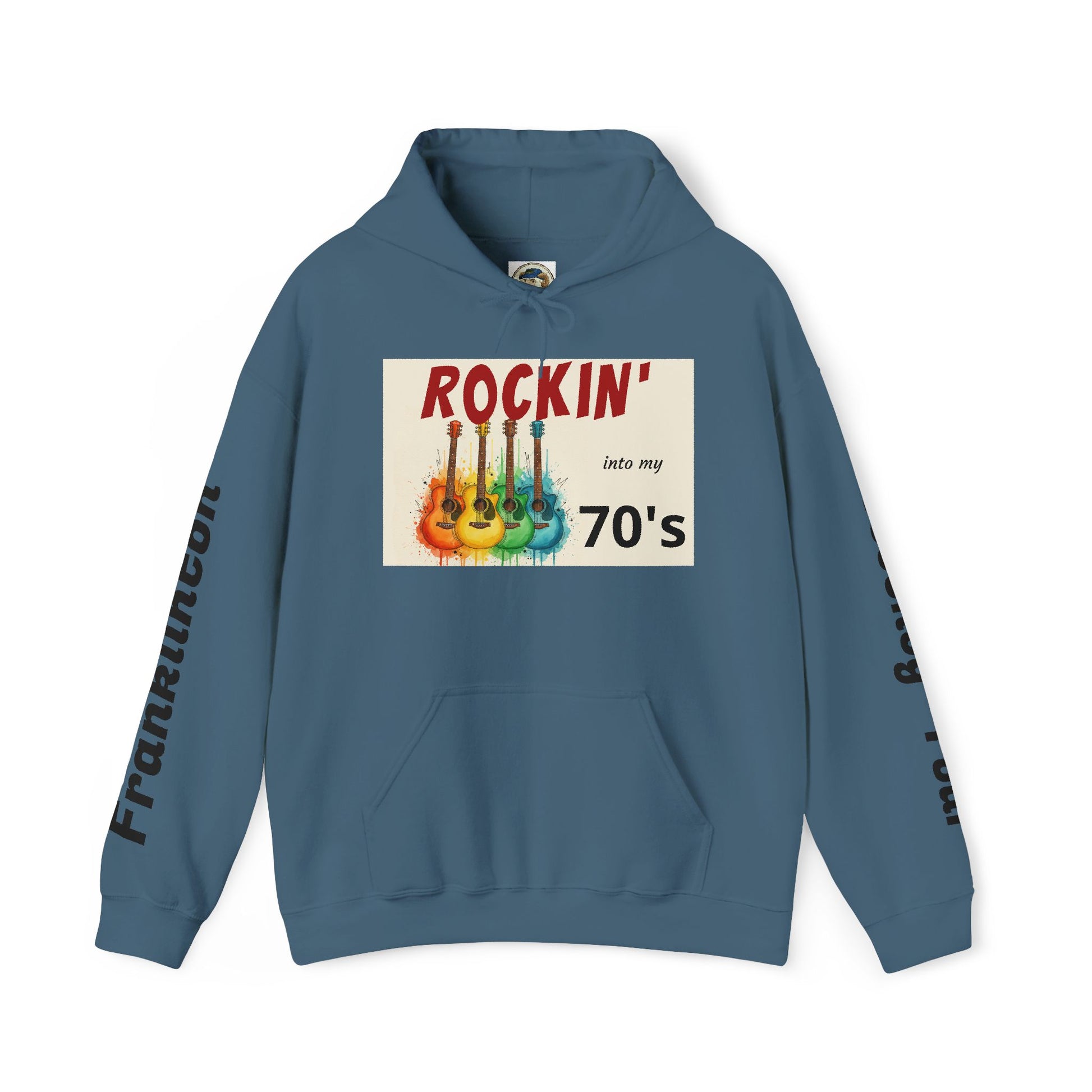 Rockin' Into My [70's] Hooded Sweatshirt — Custom Name & Age Guitar Birthday Design - Ramshackle Shack
