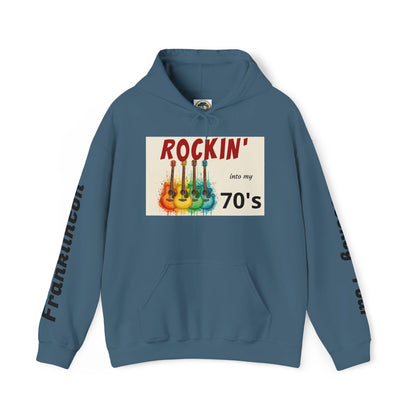 Rockin' Into My [70's] Hooded Sweatshirt — Custom Name & Age Guitar Birthday Design - Ramshackle Shack
