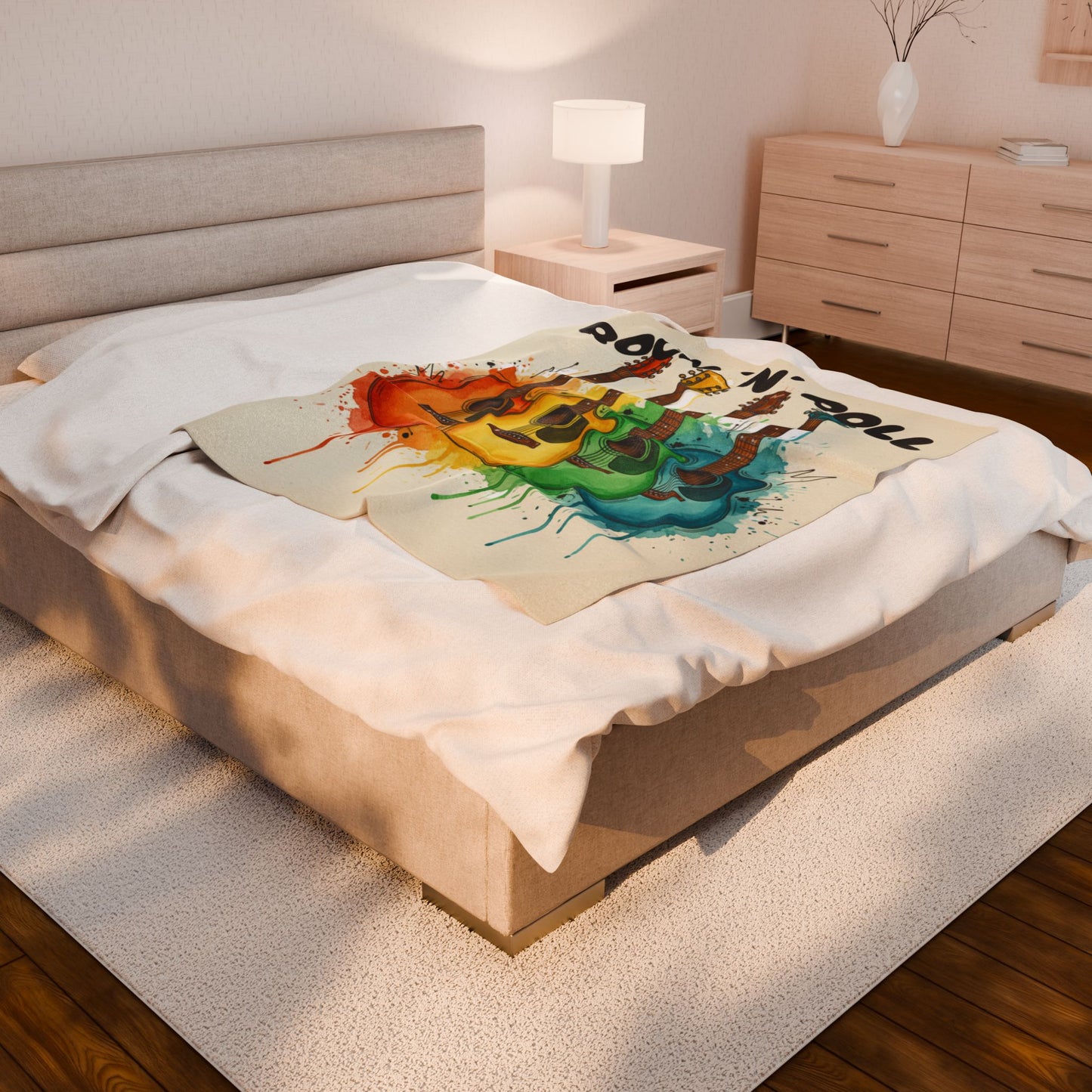 Rainbow Acoustic Guitar Plush Blanket — "rock 'n' roll" - Ramshackle Shack