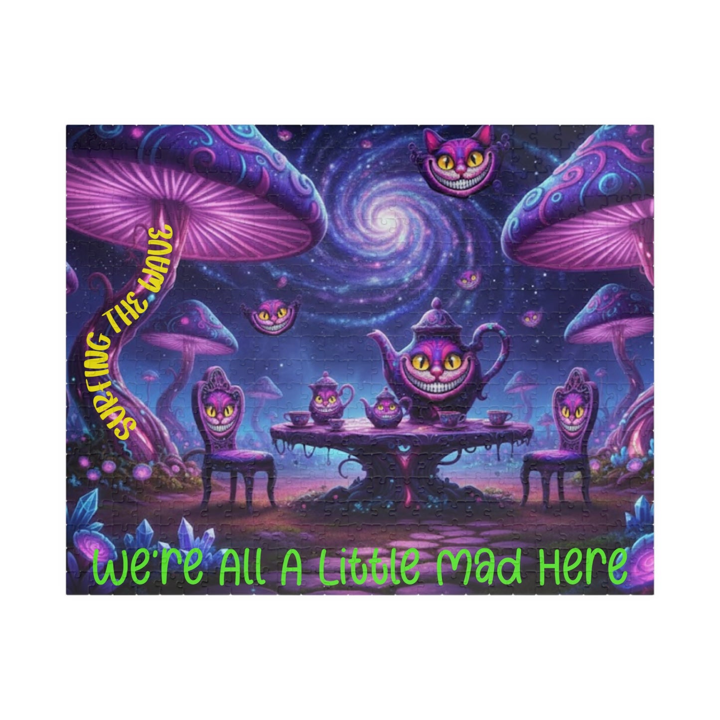 Customizable Puzzle — Psychedelic Mushroom Garden Tea Party with Cheshire Cats (110–1014 pcs) - Ramshackle Shack
