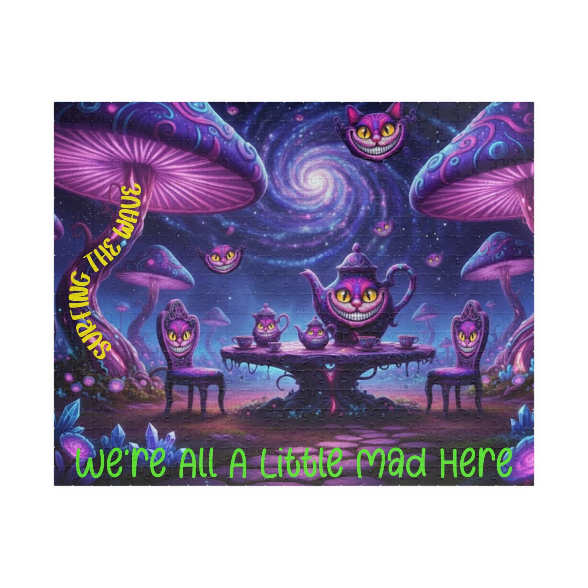 Customizable Puzzle — Psychedelic Mushroom Garden Tea Party with Cheshire Cats (110–1014 pcs) - Ramshackle Shack