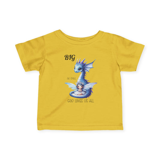 Infant Tee — Baby Dragon & Fairy "BIG or small" "God loves us all" - Ramshackle Shack