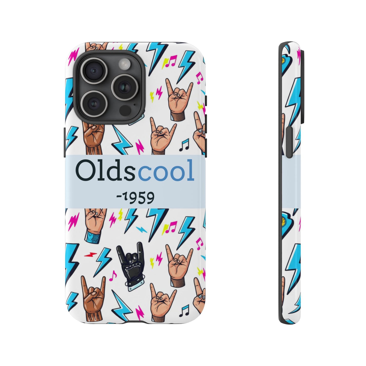 Retro Rock 'Oldscool 1959' Phone Case – Lightning & Rock Hand Pattern - Ramshackle Shack