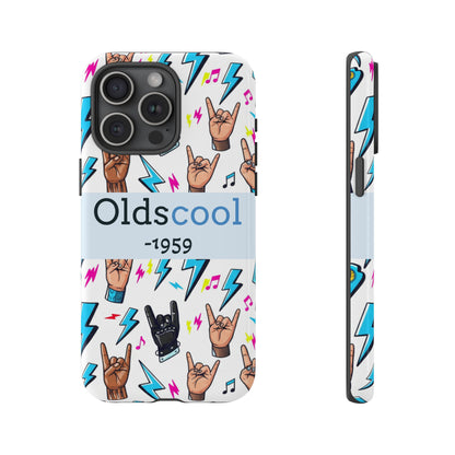 Retro Rock 'Oldscool 1959' Phone Case – Lightning & Rock Hand Pattern - Ramshackle Shack