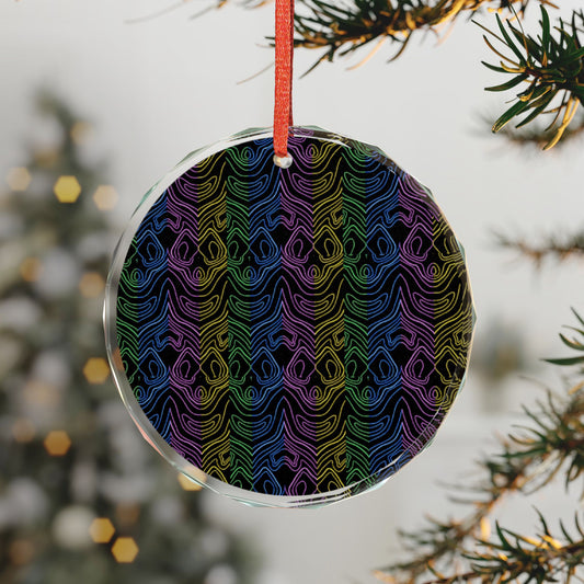 Neon Wiggle Lines Suncatcher Glass Ornament