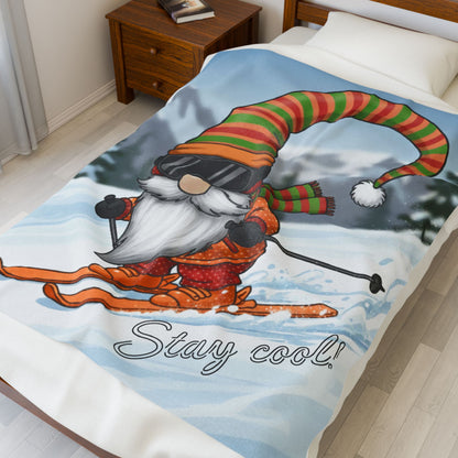 Skiing Gnome Velveteen Plush Blanket Stay Cool Winter Throw - Ramshackle Shack