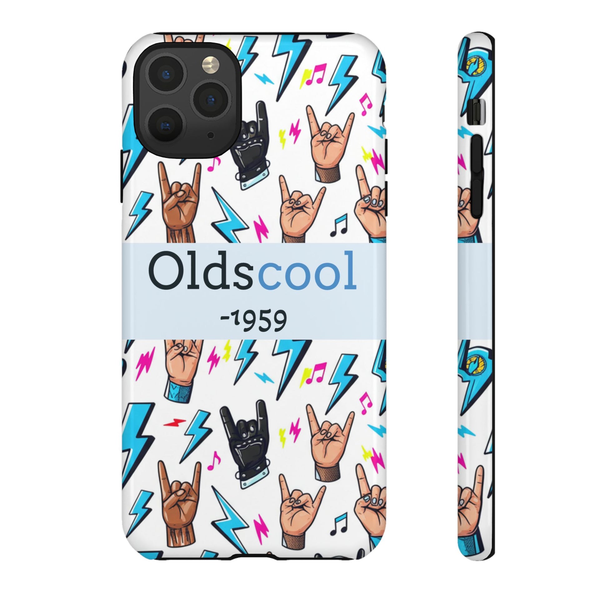 Retro Rock 'Oldscool 1959' Phone Case – Lightning & Rock Hand Pattern - Ramshackle Shack