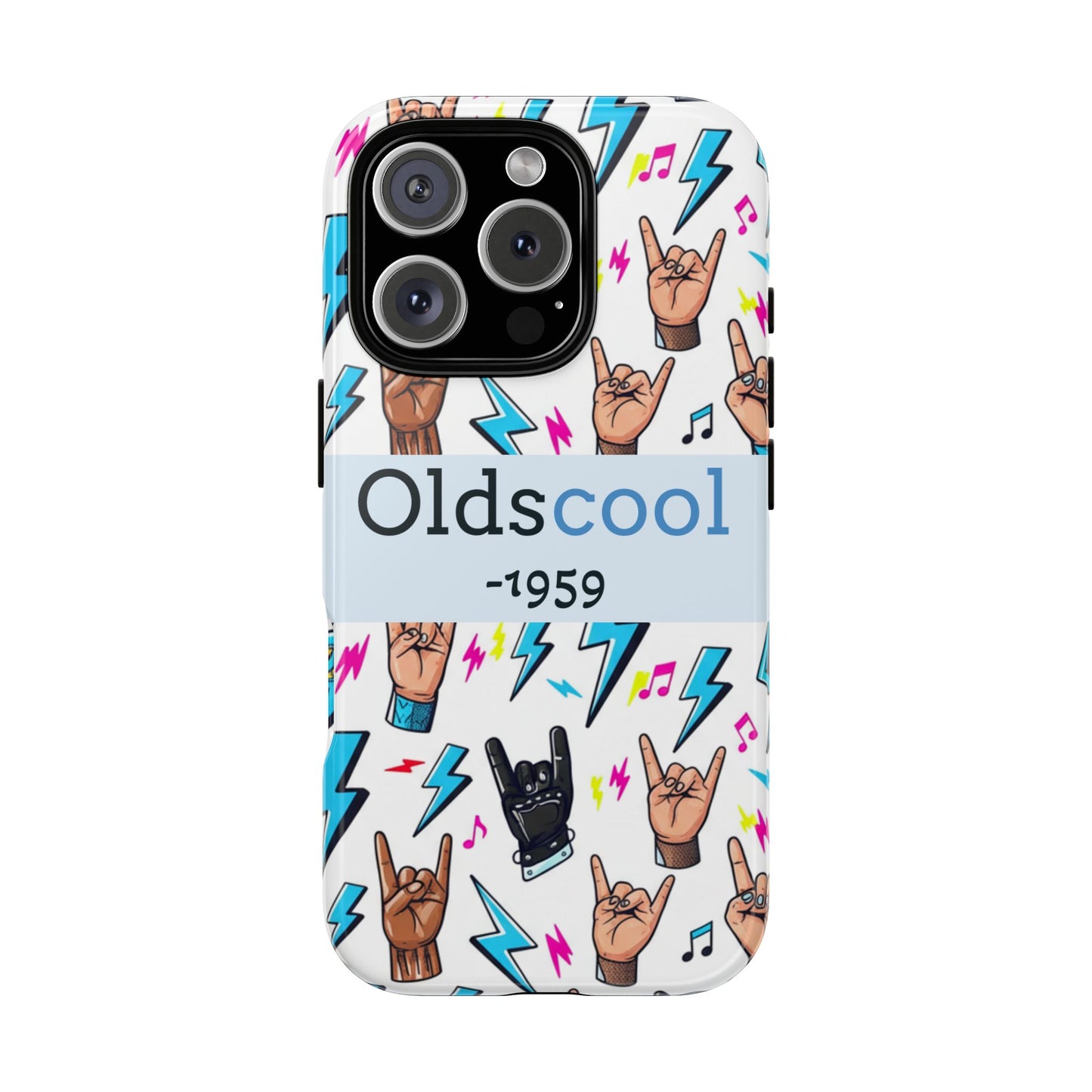 Retro Rock 'Oldscool 1959' Phone Case – Lightning & Rock Hand Pattern - Ramshackle Shack