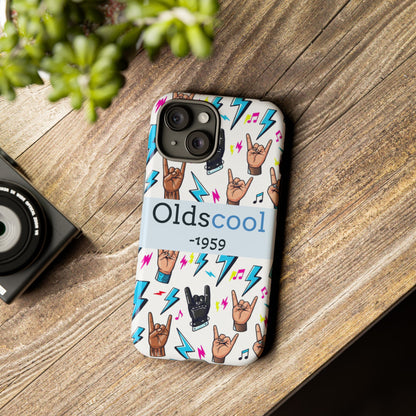 Retro Rock 'Oldscool 1959' Phone Case – Lightning & Rock Hand Pattern - Ramshackle Shack