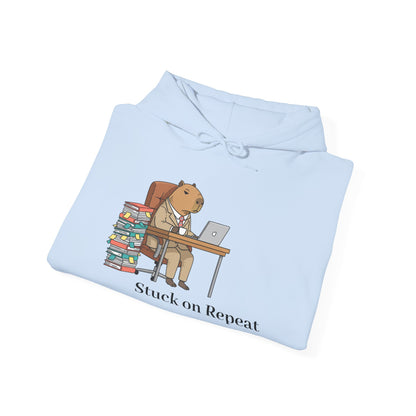 Capybara in suit graphic hoodie by Printify featuring a cute capybara wearing a suit on a comfortable hoodie.