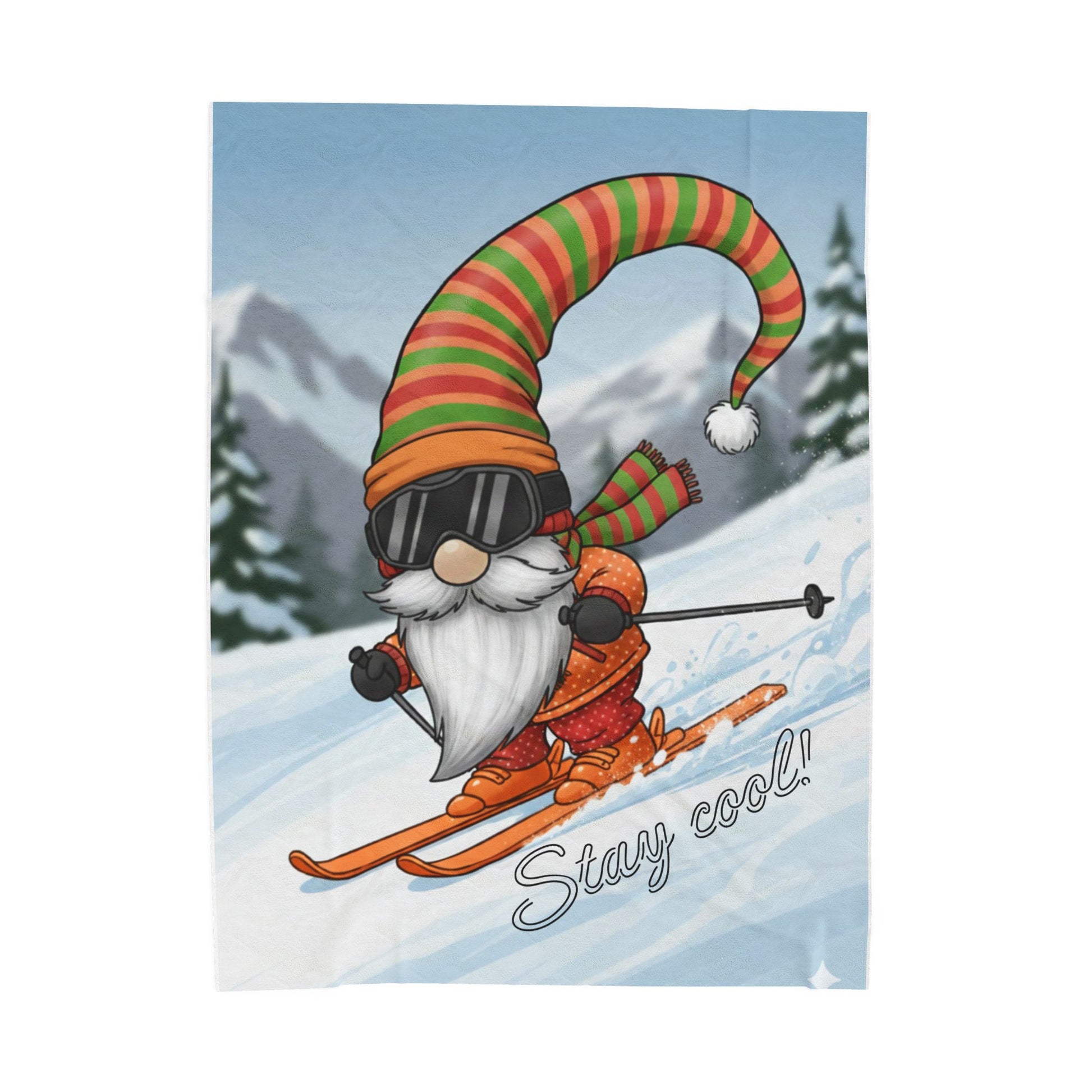 Skiing Gnome Velveteen Plush Blanket Stay Cool Winter Throw - Ramshackle Shack