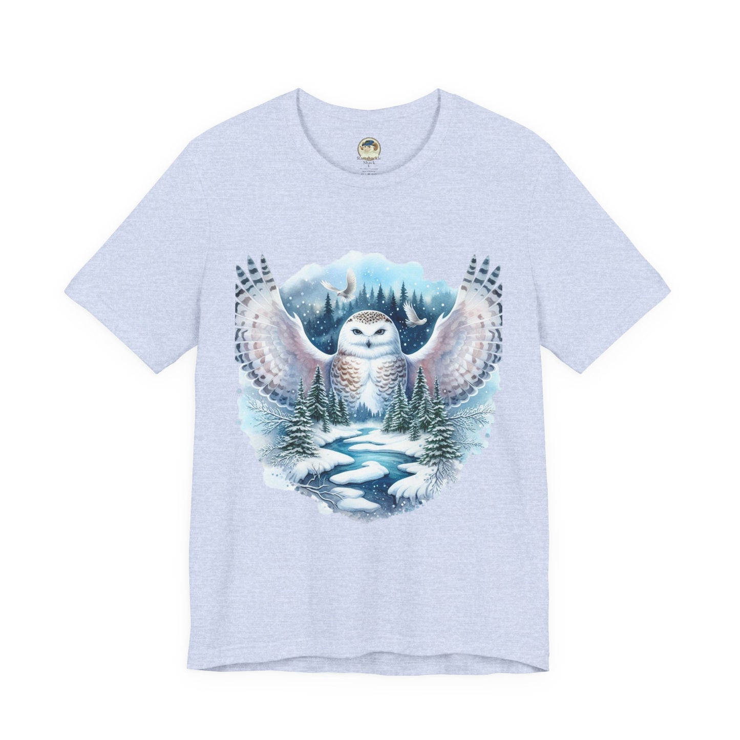 Snowy Owl Forest T-Shirt — Winter Wildlife Nature Tee - Ramshackle Shack