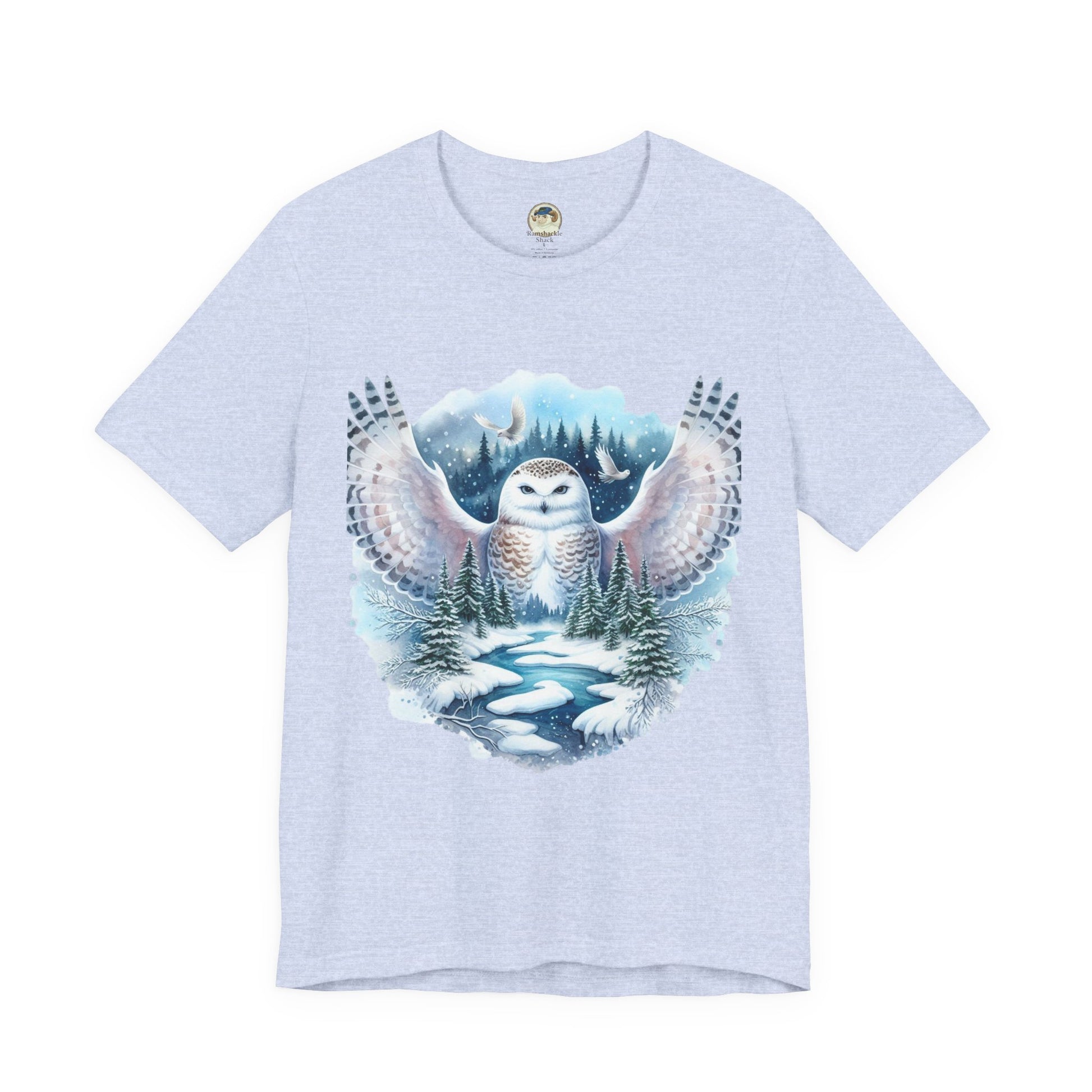 Snowy Owl Forest T-Shirt — Winter Wildlife Nature Tee - Ramshackle Shack