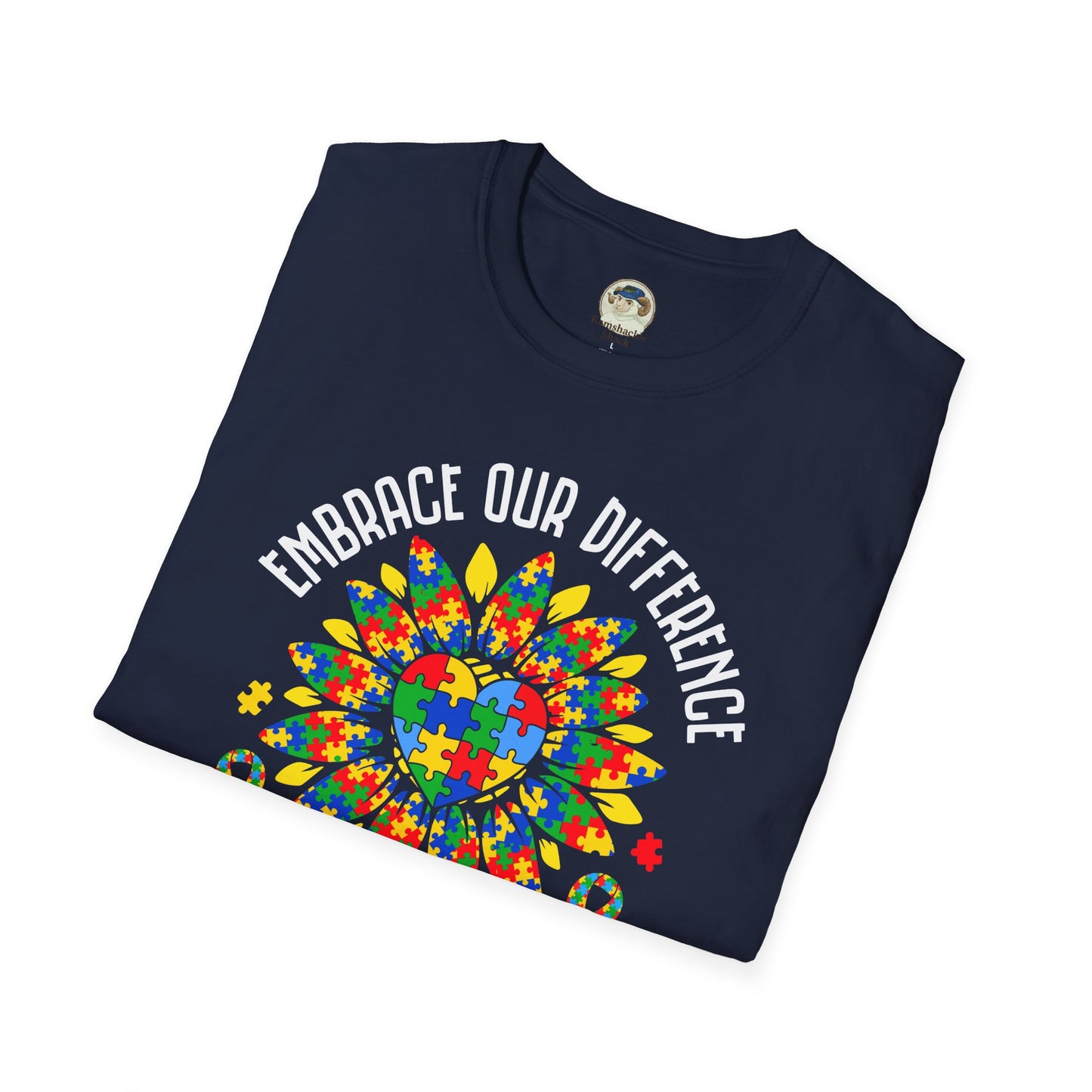 Autism Awareness T-Shirt — "Embrace Our Difference" Puzzle Heart Design - Ramshackle Shack