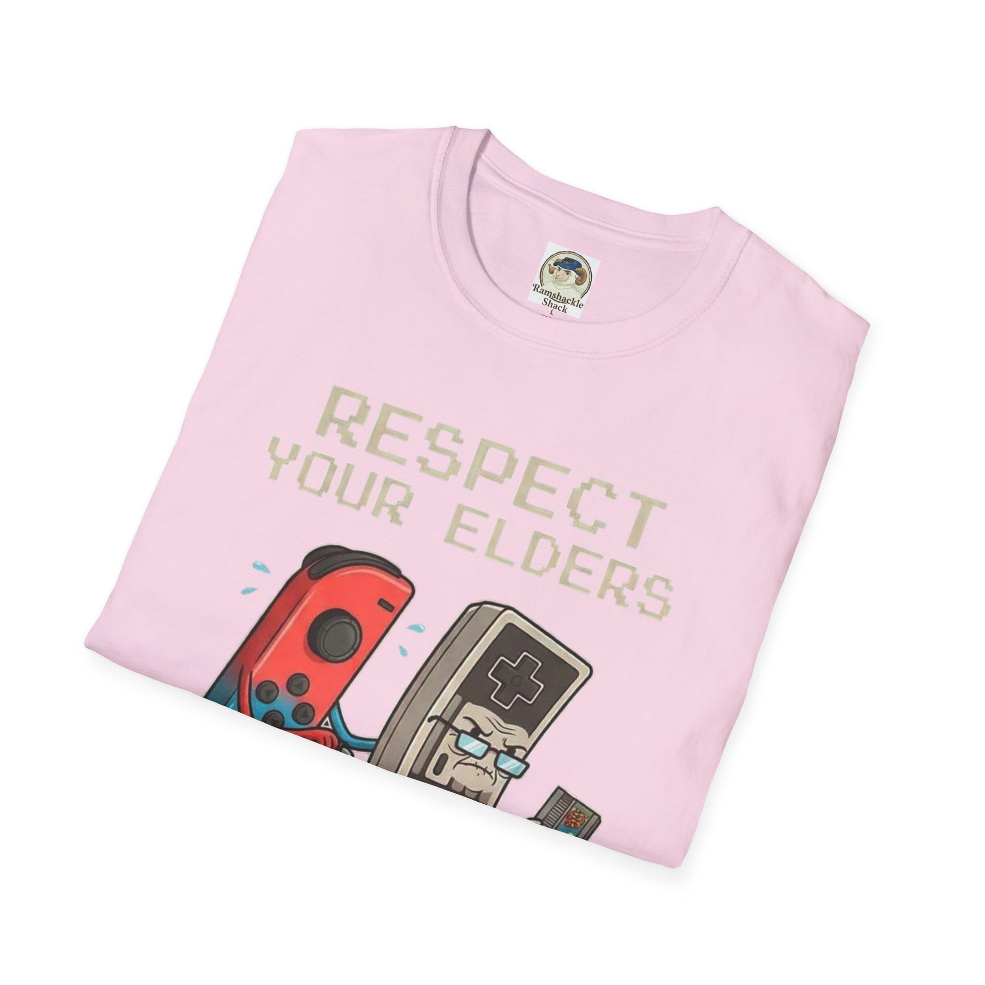 Retro Game Controllers TShirt Respect Your Elders Vintage Console Graphic Tee - Ramshackle Shack