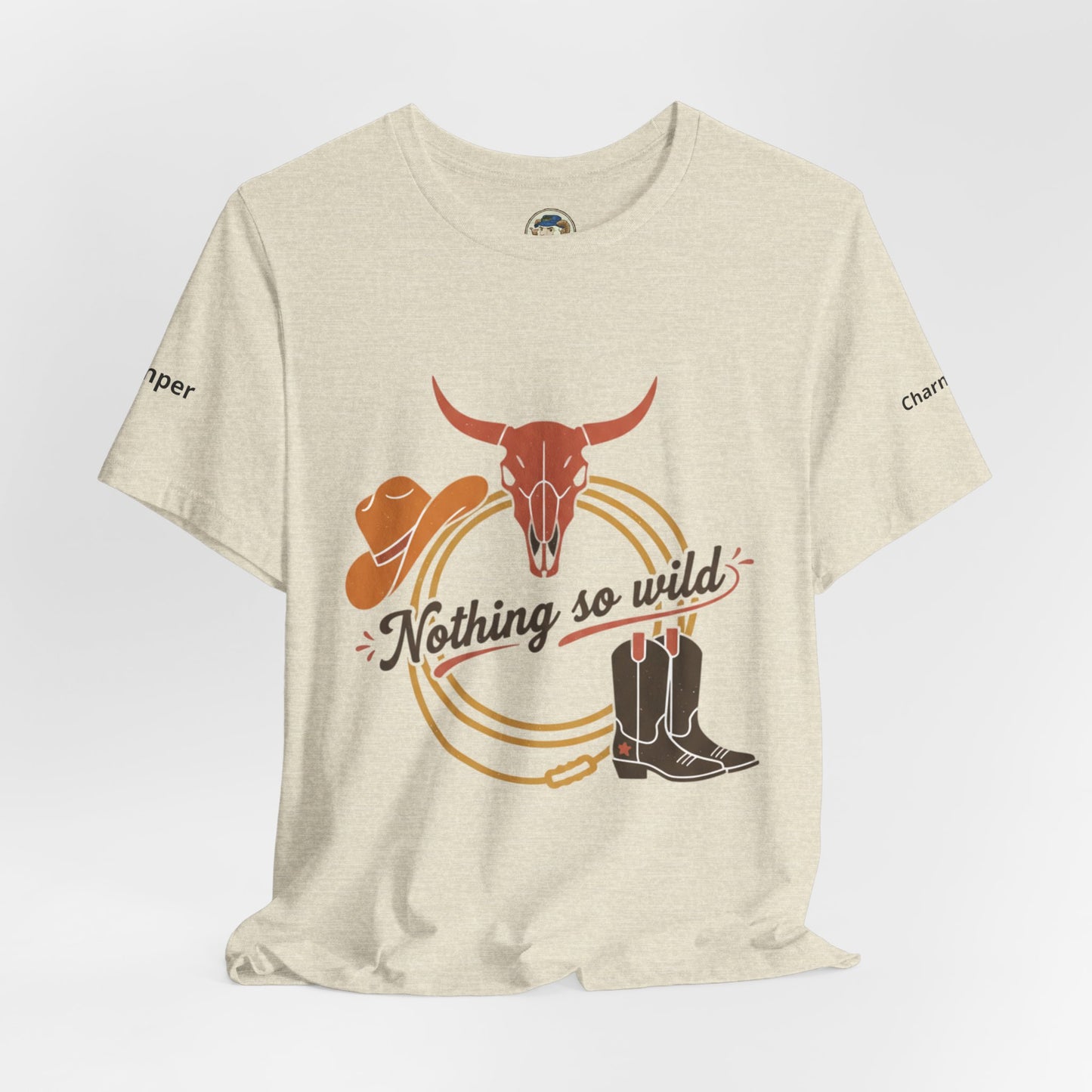 Personalized western sunset T-shirt from Nothing So Wild Rider Tee collection, featuring a vibrant sunset design and casual fit.