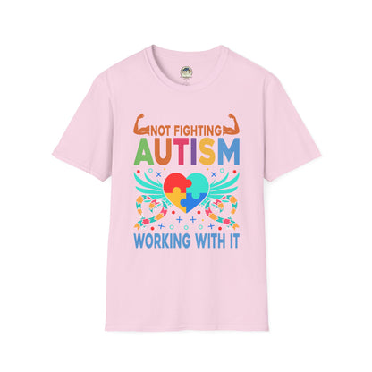 Autism Awareness T-Shirt — "Not Fighting Autism, Working With It" Puzzle Ribbon Tee - Ramshackle Shack