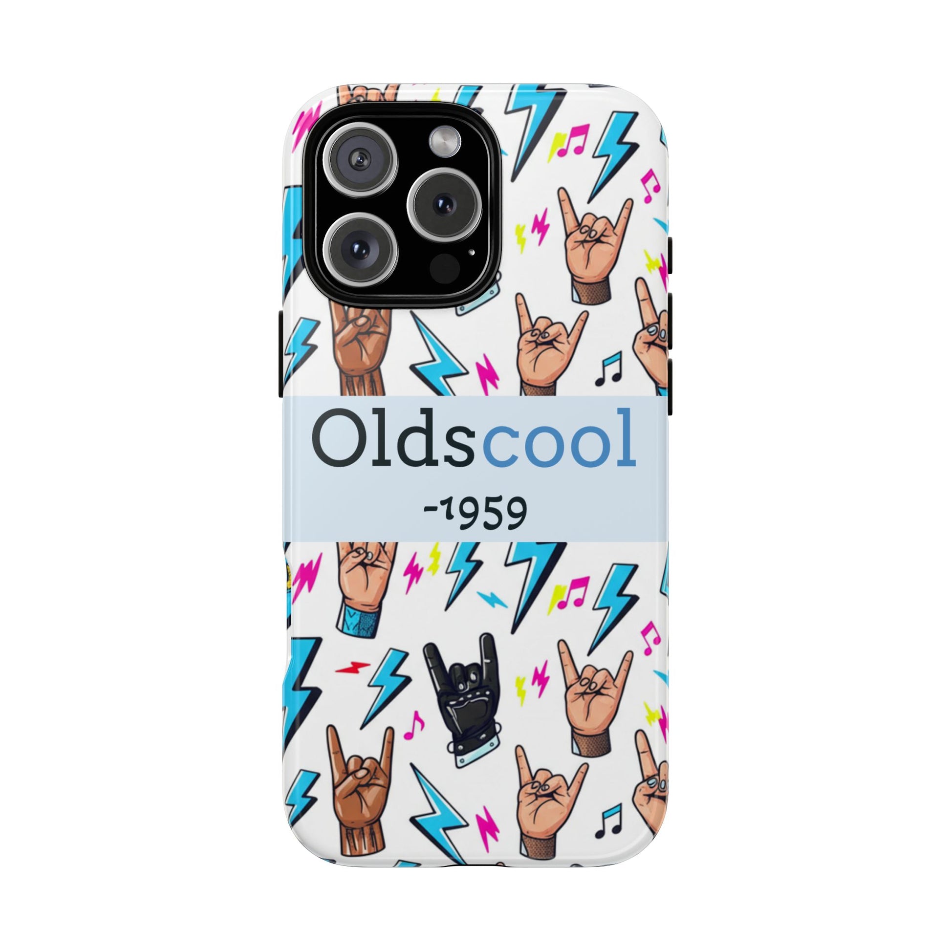 Retro Rock 'Oldscool 1959' Phone Case – Lightning & Rock Hand Pattern - Ramshackle Shack