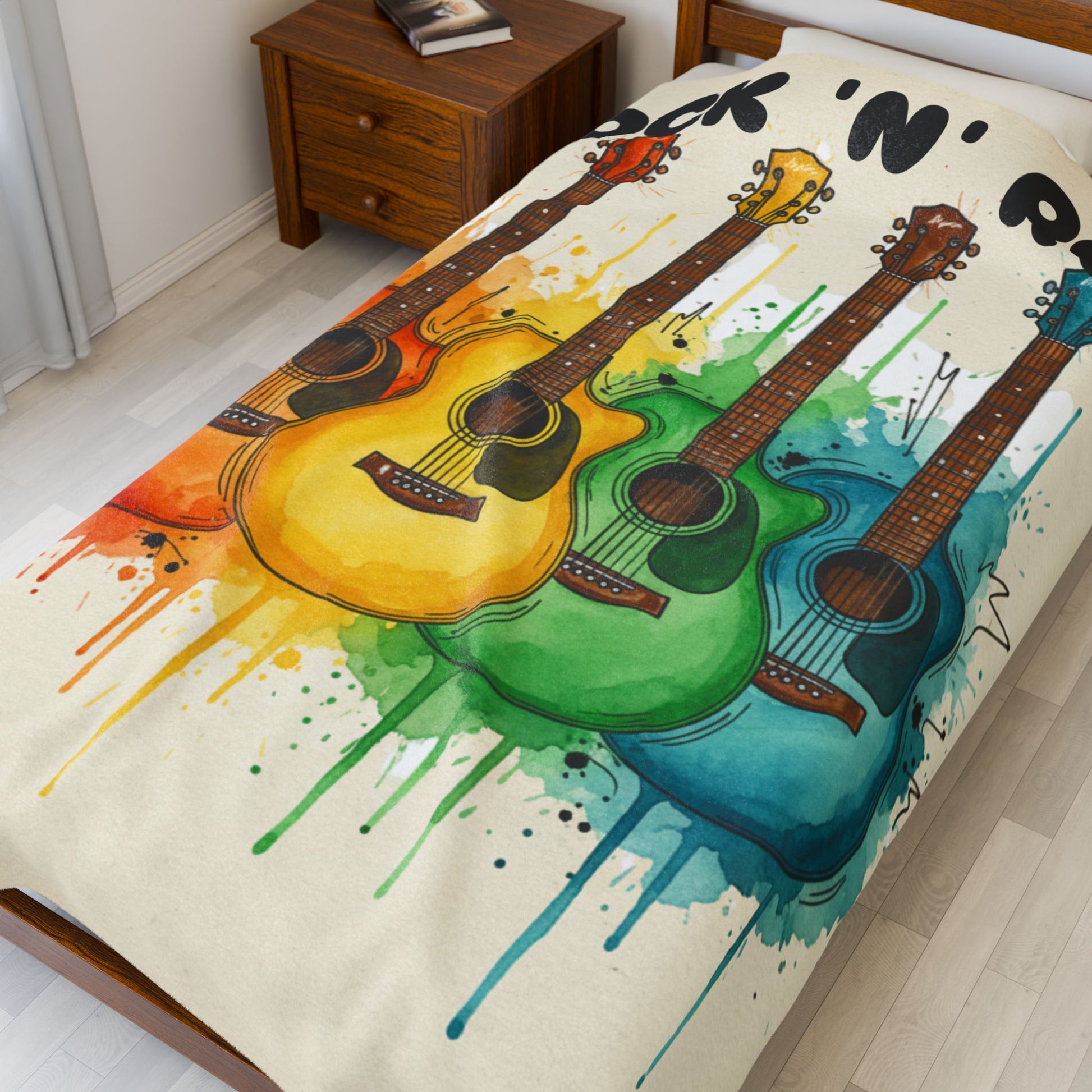 Rainbow Acoustic Guitar Plush Blanket — "rock 'n' roll" - Ramshackle Shack