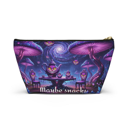 Cheshire Cat mushroom accessory pouch by Printify, featuring colorful mushroom and cat design for makeup or snacks storage.