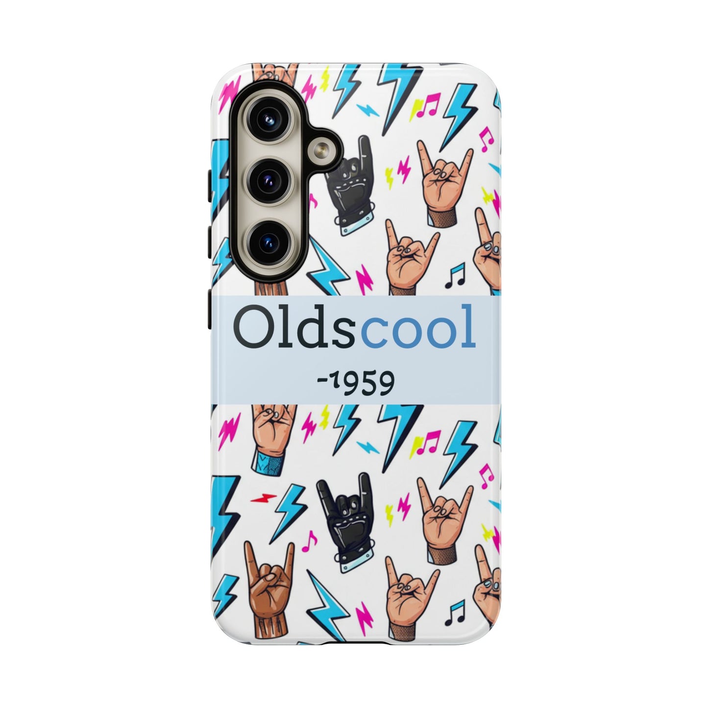 Retro Rock 'Oldscool 1959' Phone Case – Lightning & Rock Hand Pattern - Ramshackle Shack