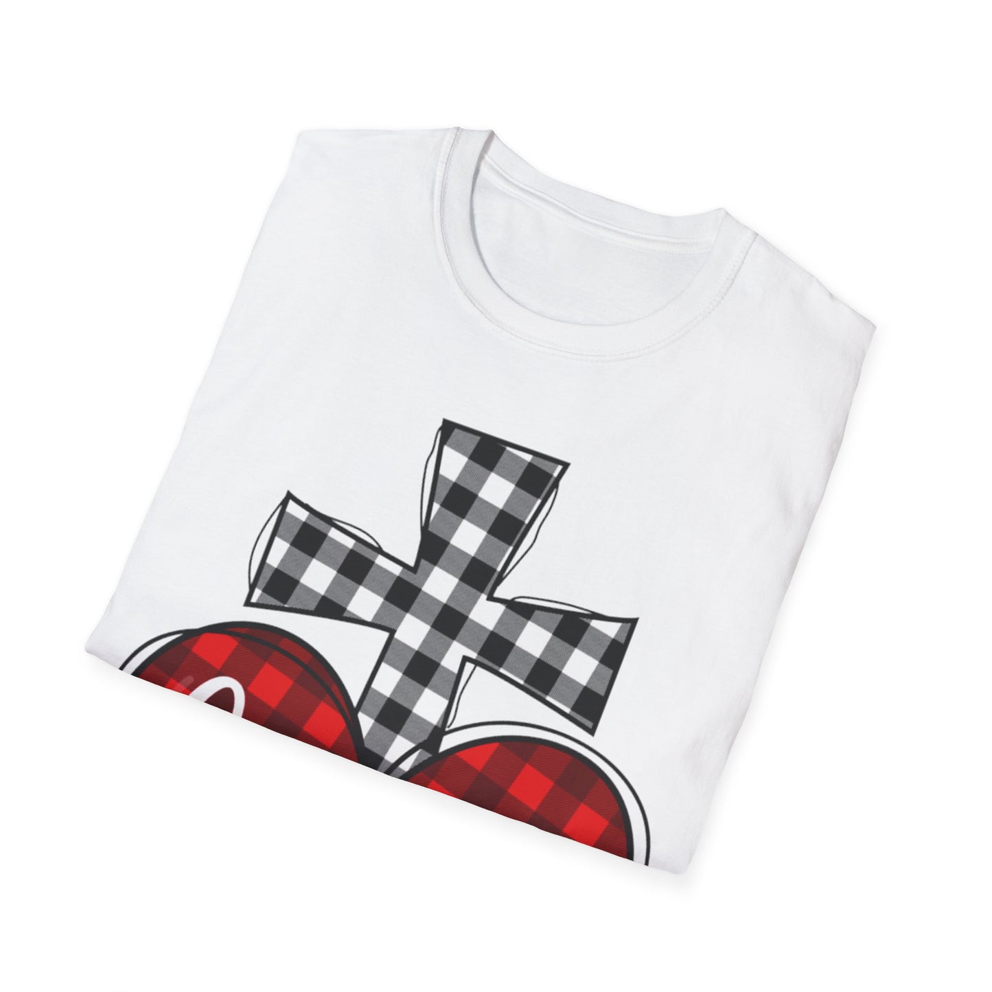 Faith and Love Christian T-Shirt | Plaid Heart and Cross Religious Graphic Tee - Ramshackle Shack