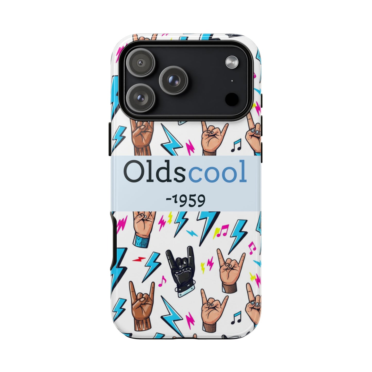 Retro Rock 'Oldscool 1959' Phone Case – Lightning & Rock Hand Pattern - Ramshackle Shack