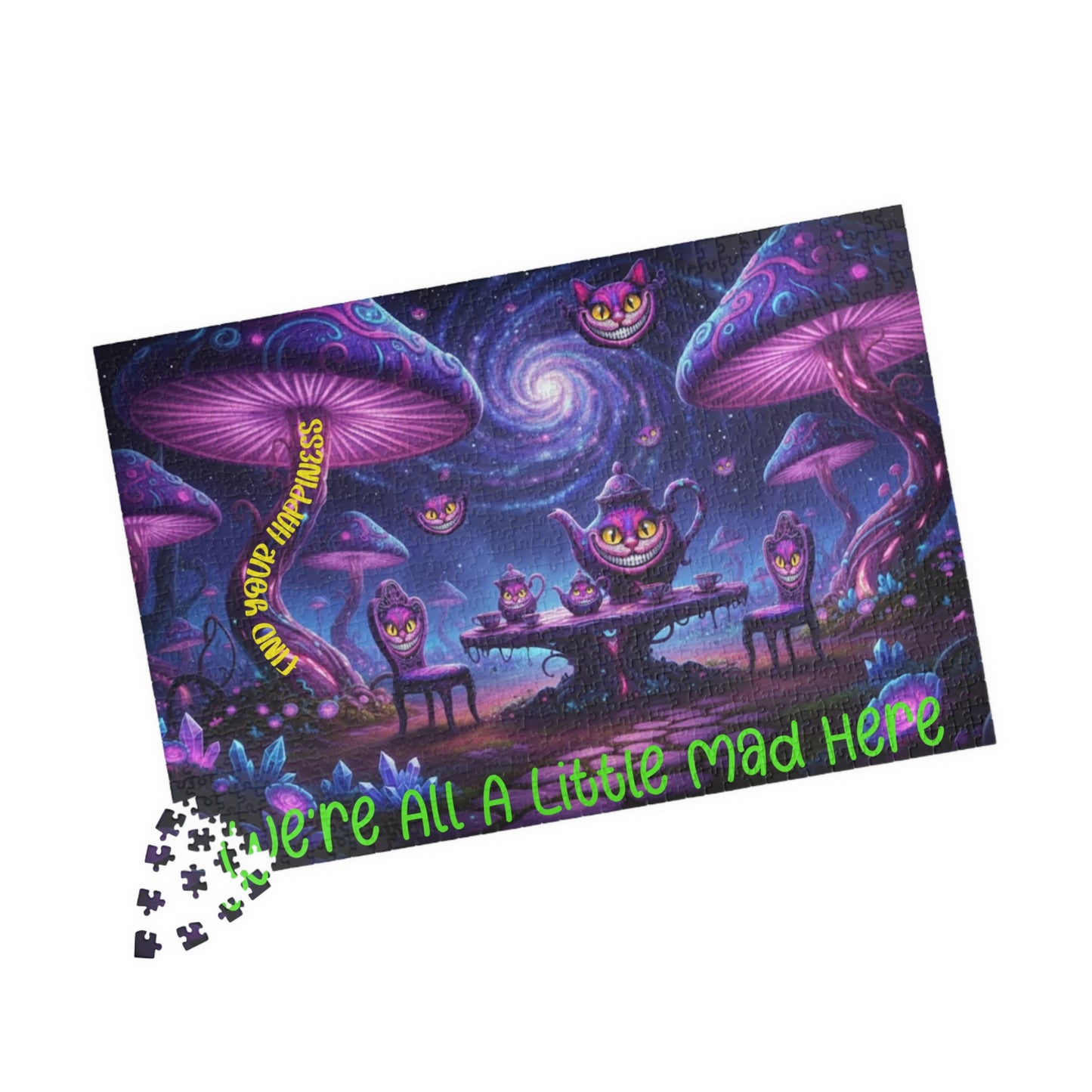 Customizable Puzzle — Psychedelic Mushroom Garden Tea Party with Cheshire Cats (110–1014 pcs) - Ramshackle Shack
