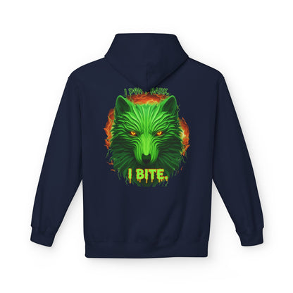 Neon green wolf graphic hoodie for night riders, featuring a printify hoodie with bold wolf design and comfortable fit.