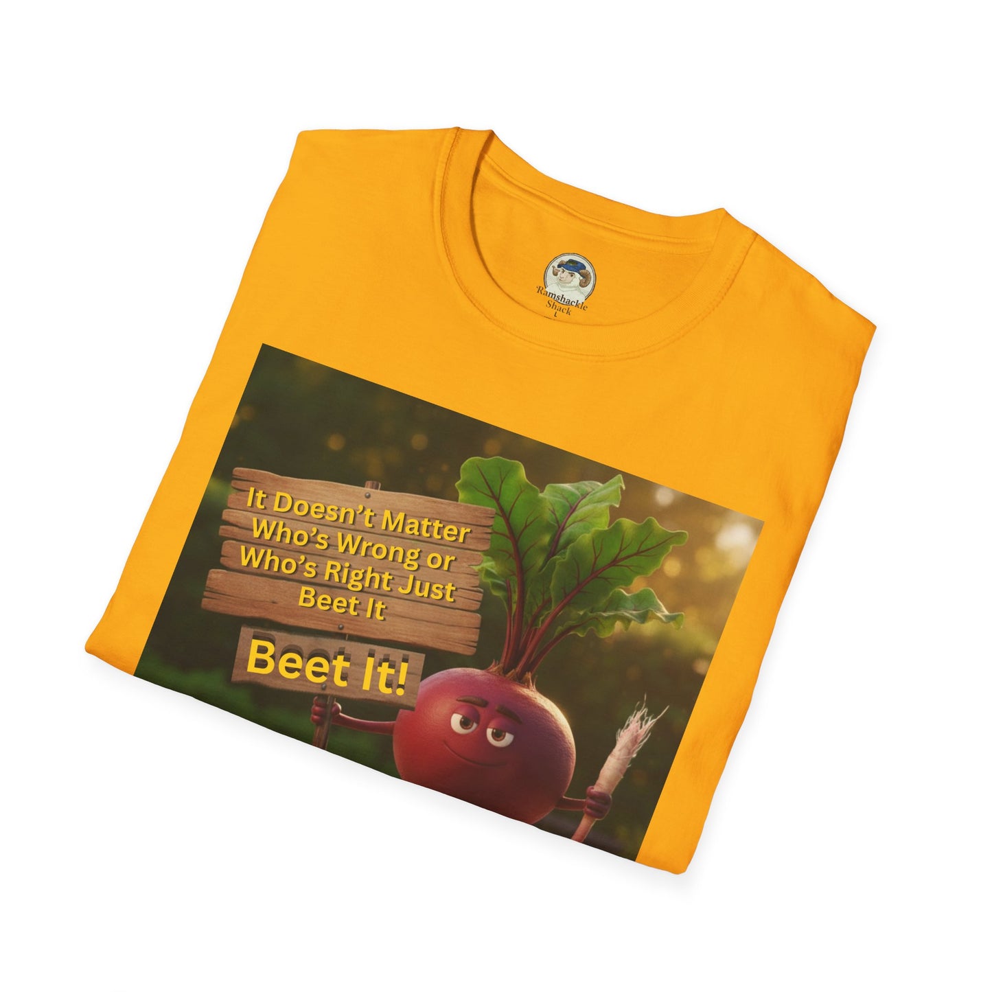 Unisex softstyle T-shirt featuring a humorous beetroot graphic design by Printify.