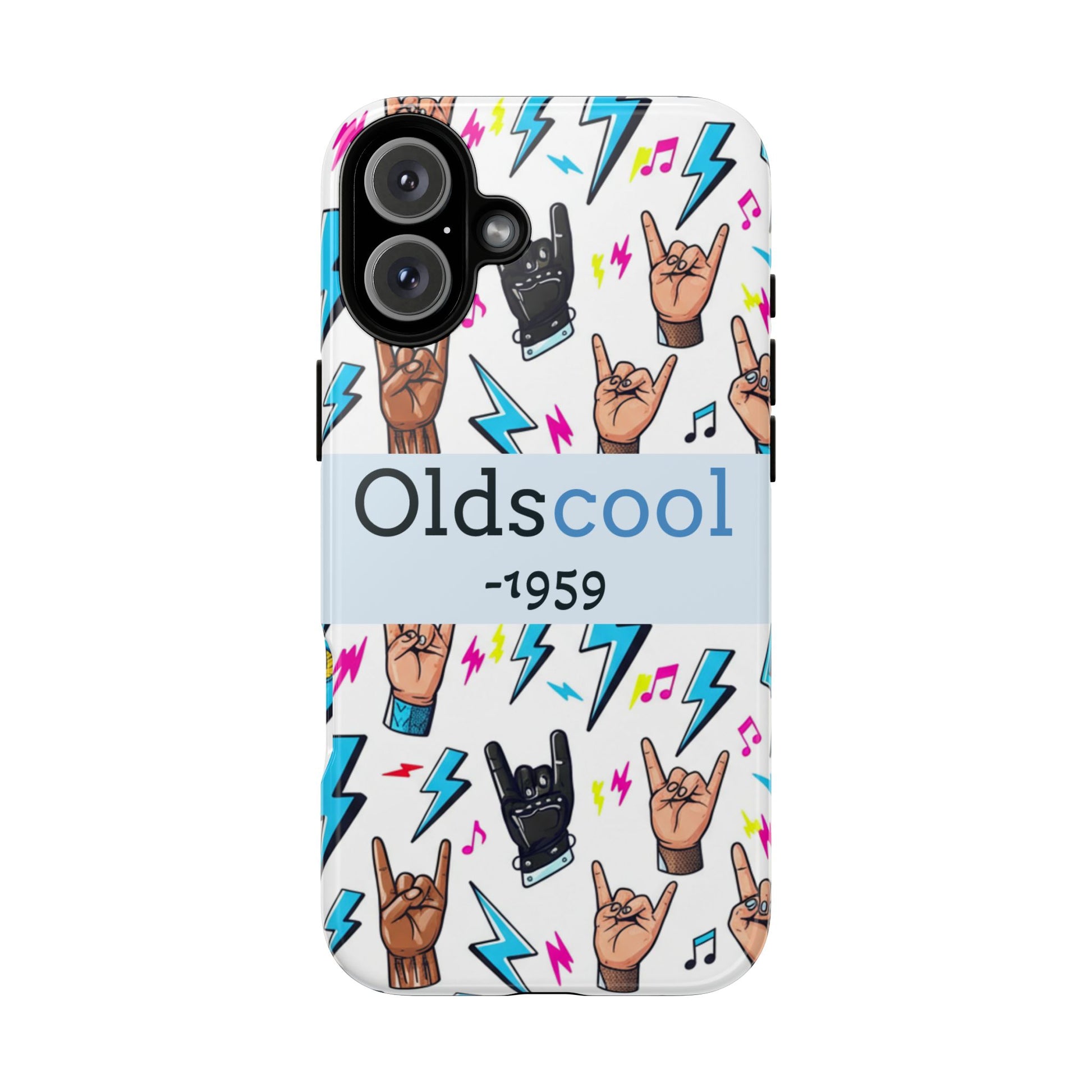 Retro Rock 'Oldscool 1959' Phone Case – Lightning & Rock Hand Pattern - Ramshackle Shack