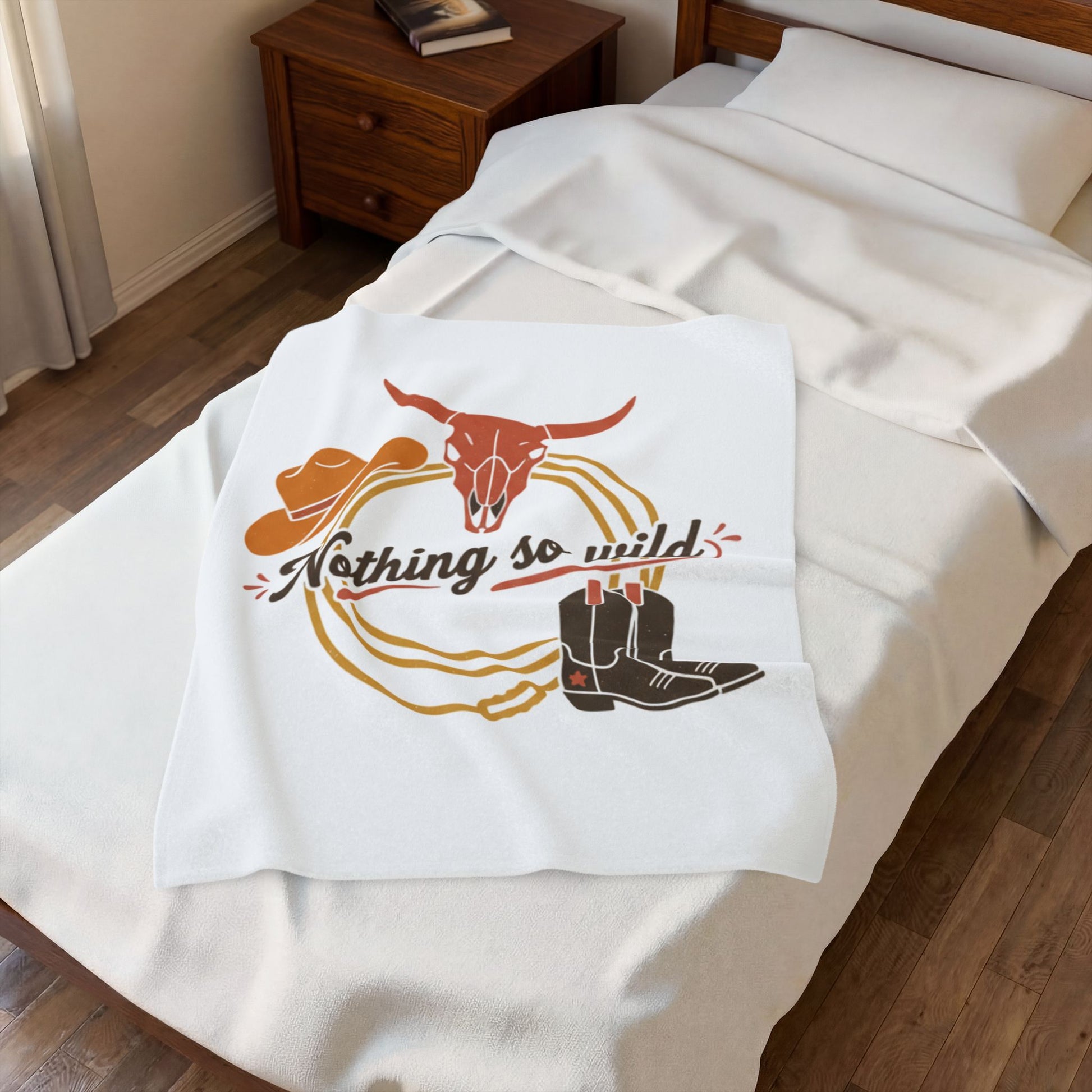 Printify cowboy chic velveteen plush blanket with desert-themed all-over print, featuring minimal western design and soft, cozy texture.