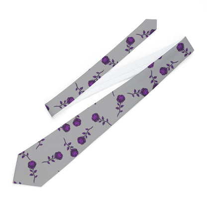 Purple Rose Pattern Necktie — Floral Grey Men's Tie for Weddings & Gifts - Ramshackle Shack