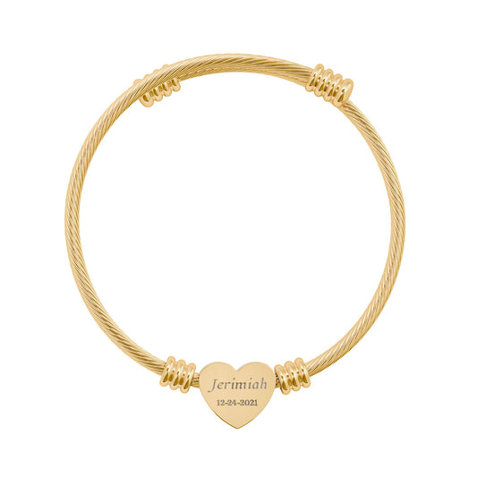 Personalized Heart Cuff Bracelet — Custom Engraved Memorial Gift — Minimalist 18K Gold & Silver Twisted Cable Keepsake - Ramshackle Shack